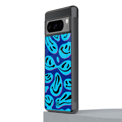 acid smiles blueberry edition back phone cover | glass case for google pixel 8 pro
