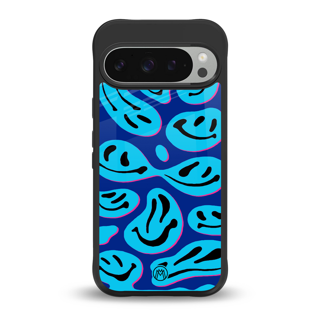 acid smiles blueberry edition back phone cover | glass case for google pixel 9 pro
