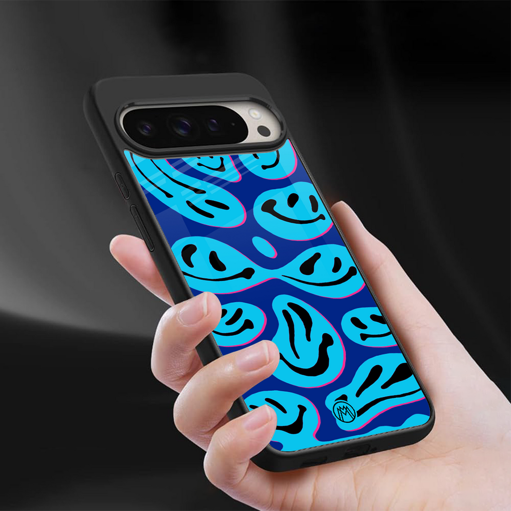 acid smiles blueberry edition back phone cover | glass case for google pixel 9 pro