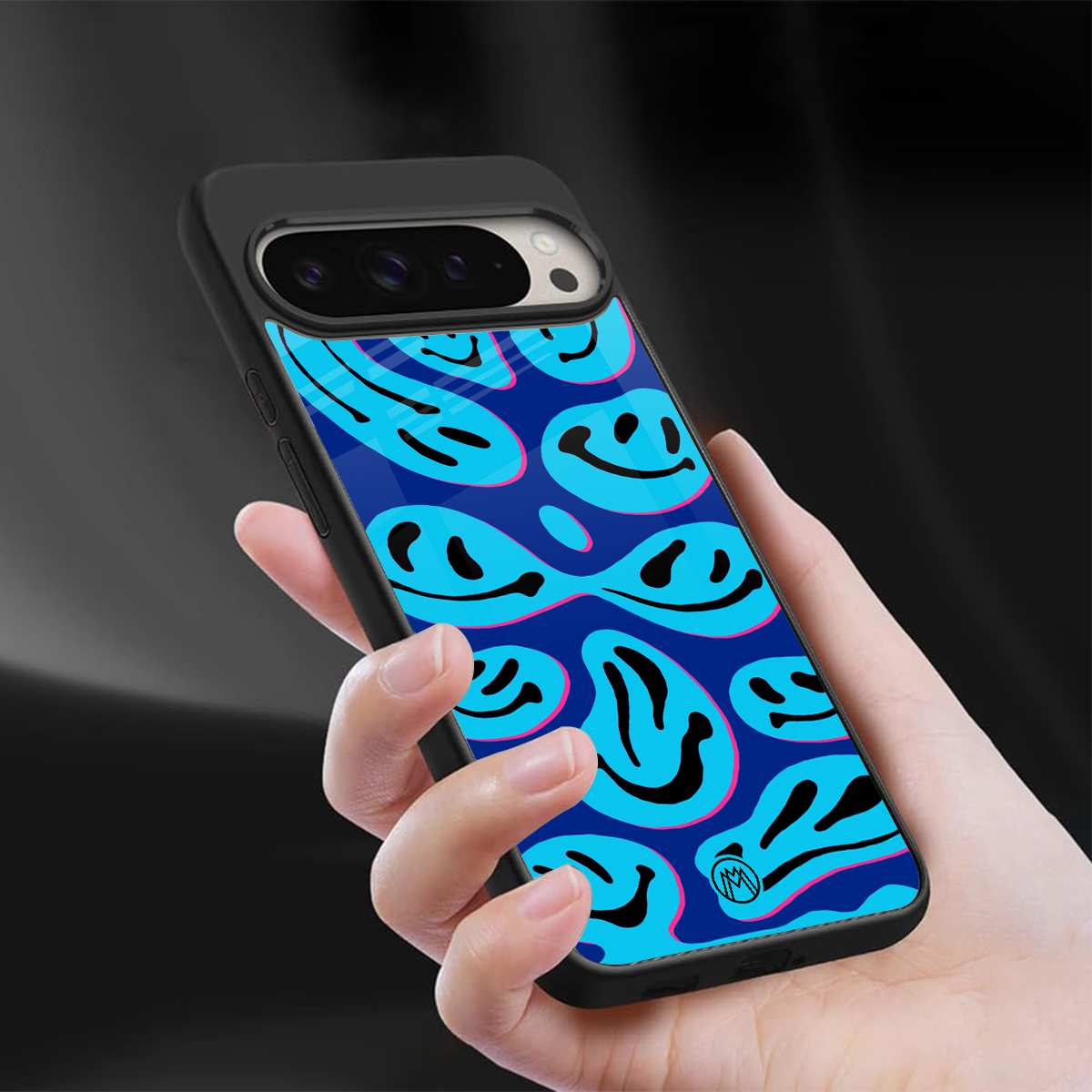 acid smiles blueberry edition back phone cover | glass case for google pixel 9 pro xl