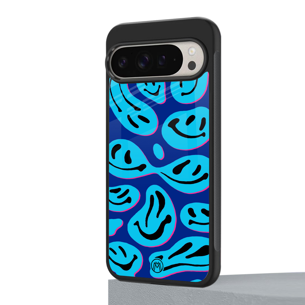 acid smiles blueberry edition back phone cover | glass case for google pixel 9 pro
