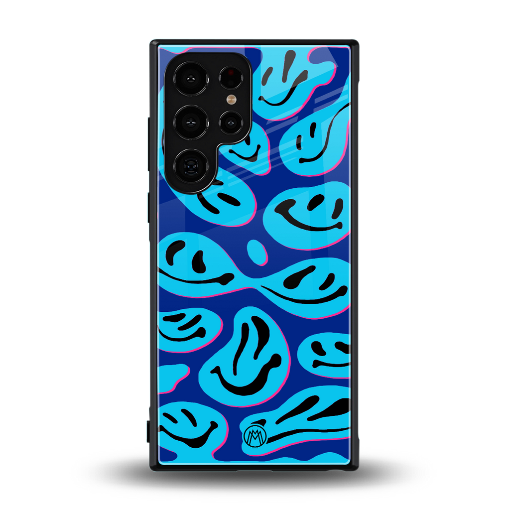 acid smiles blueberry edition back phone cover | glass case for samsung galaxy s23 ultra