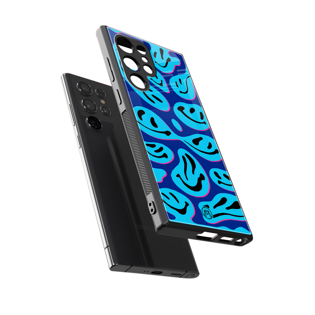 acid smiles blueberry edition back phone cover | glass case for samsung galaxy s24 ultra