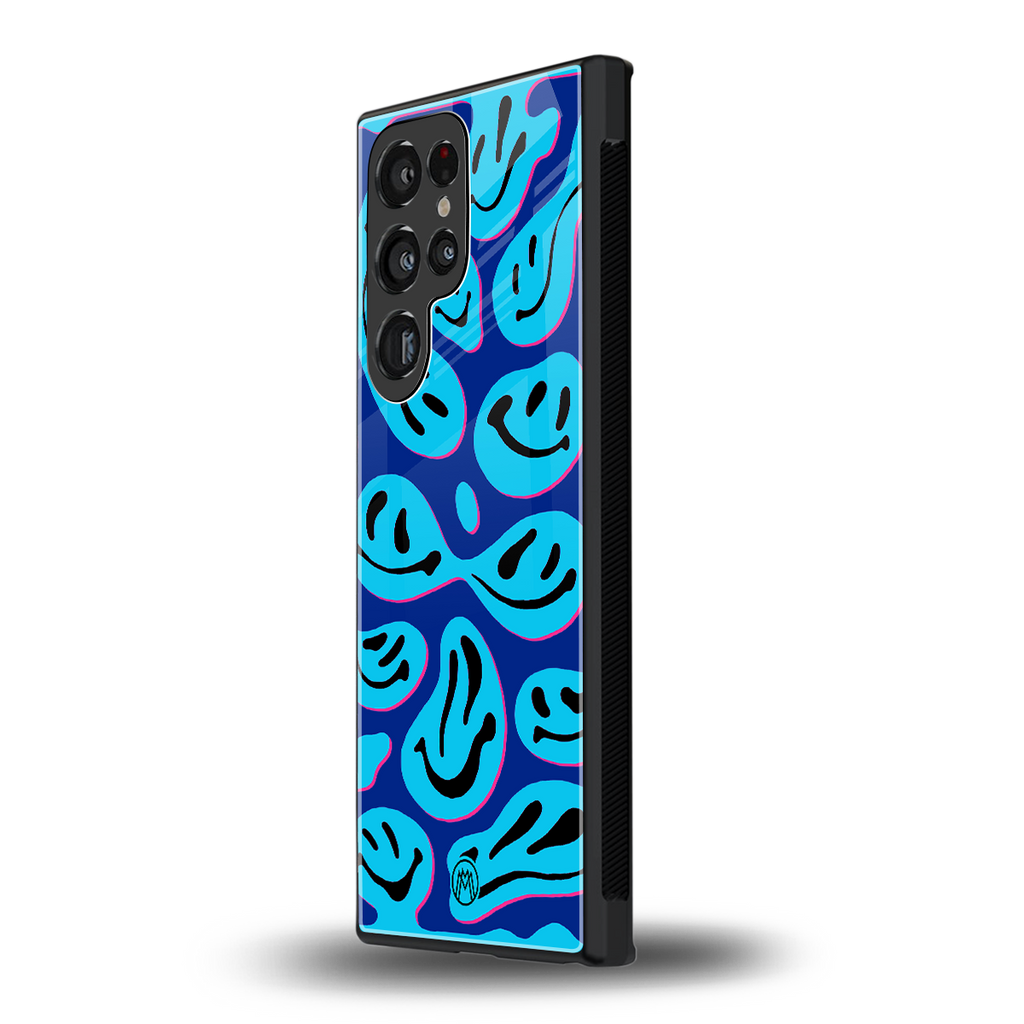 acid smiles blueberry edition back phone cover | glass case for samsung galaxy s23 ultra