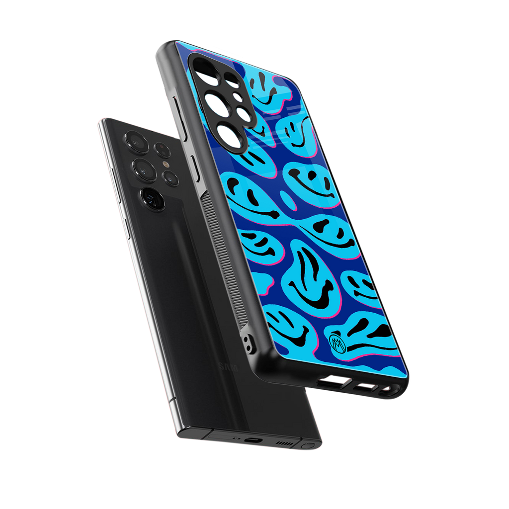 acid smiles blueberry edition back phone cover | glass case for samsung galaxy s25 ultra