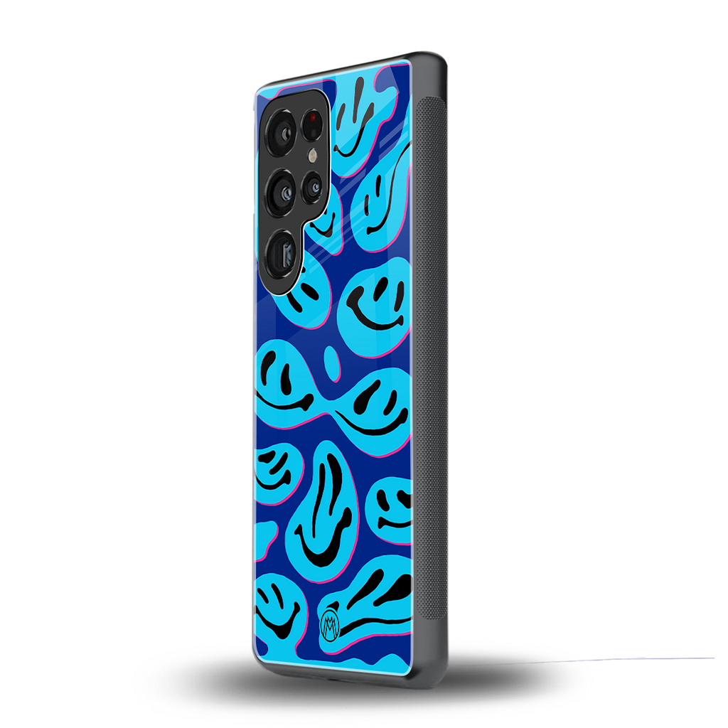 acid smiles blueberry edition back phone cover | glass case for samsung galaxy s25 ultra