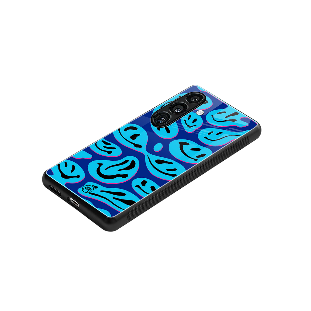 acid smiles blueberry edition back phone cover | glass case for samsung galaxy s24 fe