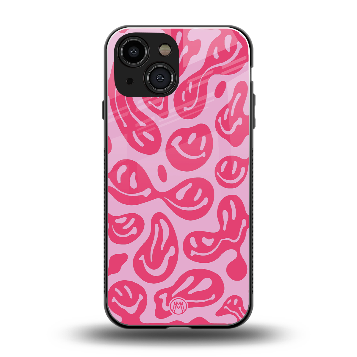acid smiles bubblegum pink edition back phone cover | glass case for iphone 13 mini