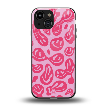 acid smiles bubblegum pink edition back phone cover | glass case for iphone 13 mini