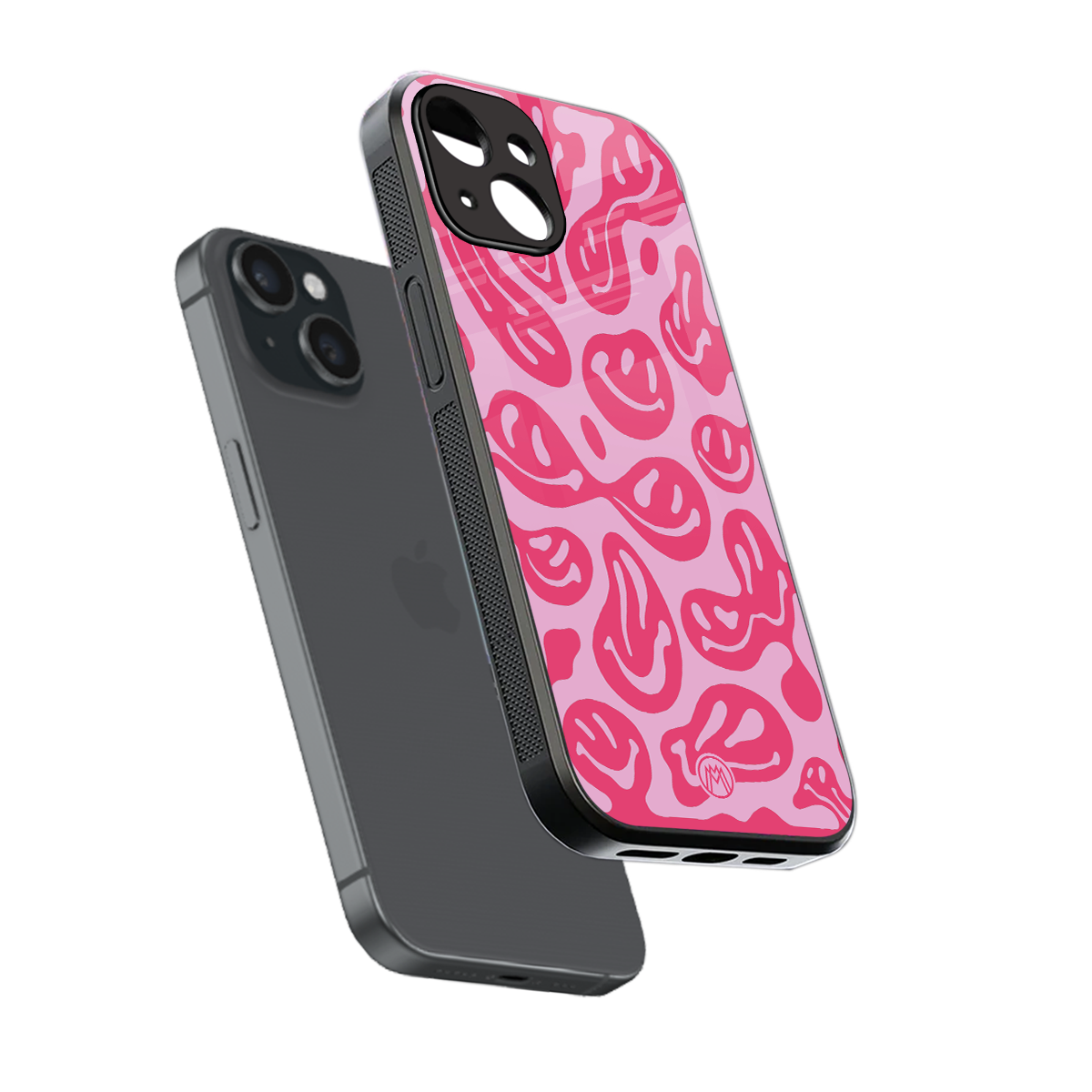 acid smiles bubblegum pink edition back phone cover | glass case for iphone 13 mini