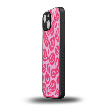 acid smiles bubblegum pink edition back phone cover | glass case for iphone 13 mini