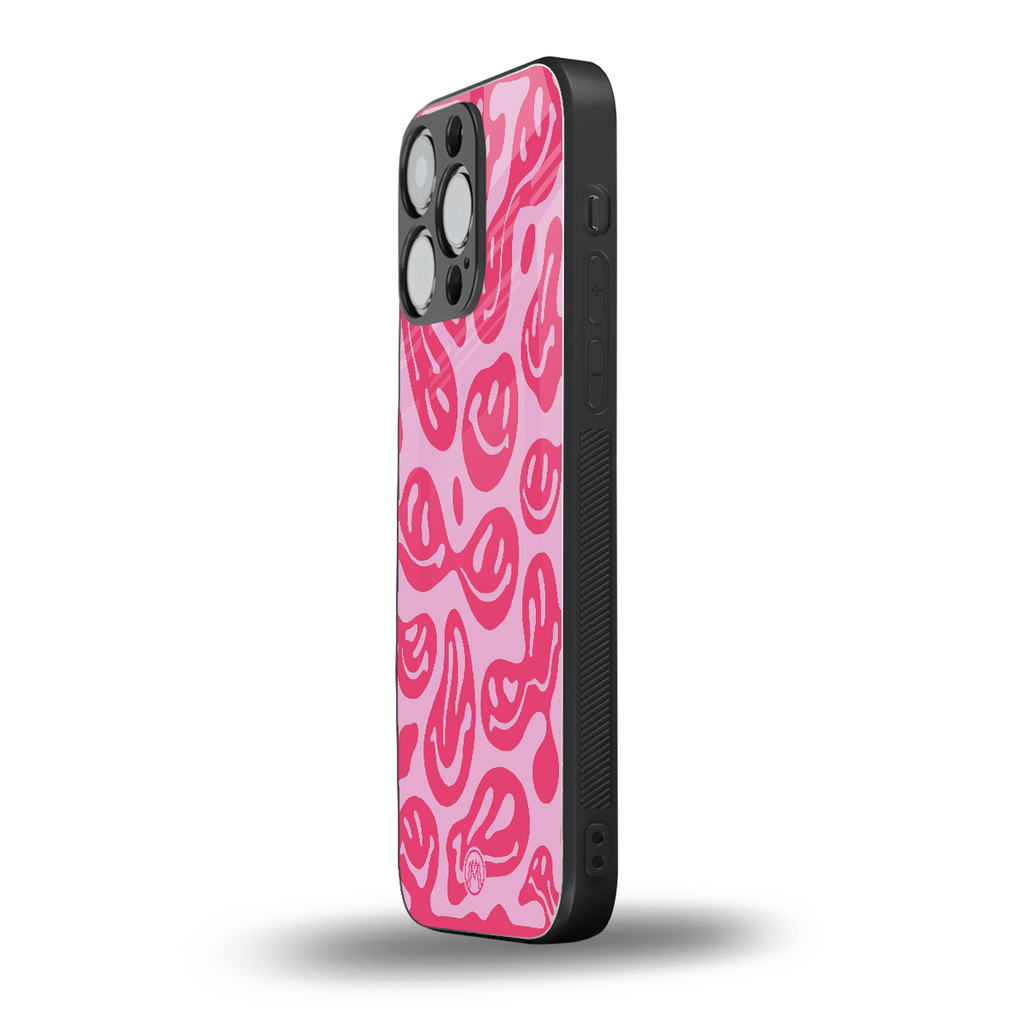 acid smiles bubblegum pink edition back phone cover | glass case for iphone 13 pro max