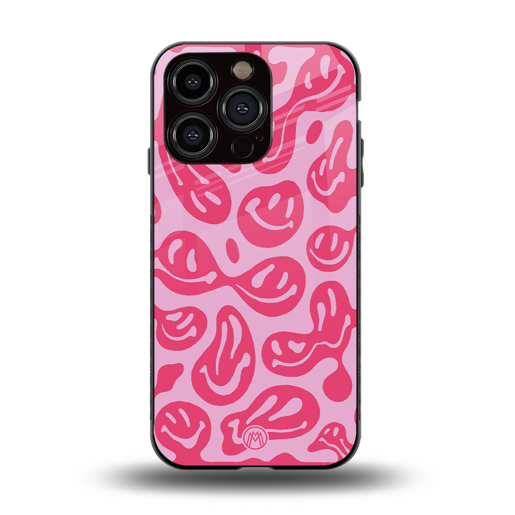 acid smiles bubblegum pink edition back phone cover | glass case for iphone 13 pro