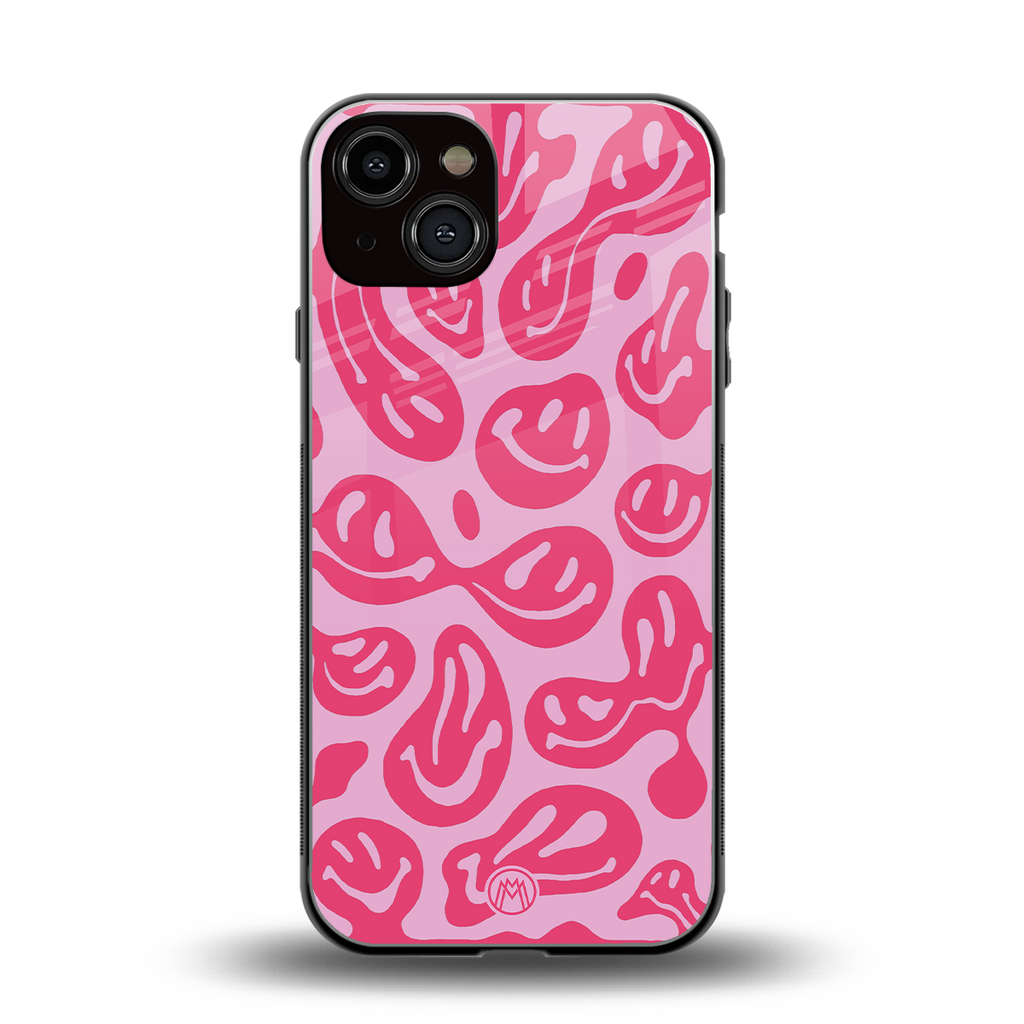 acid smiles bubblegum pink edition back phone cover | glass case for iphone 13