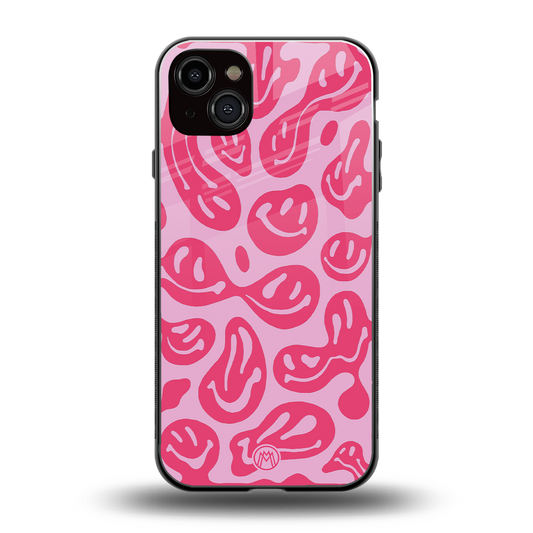 acid smiles bubblegum pink edition back phone cover | glass case for iphone 15 plus