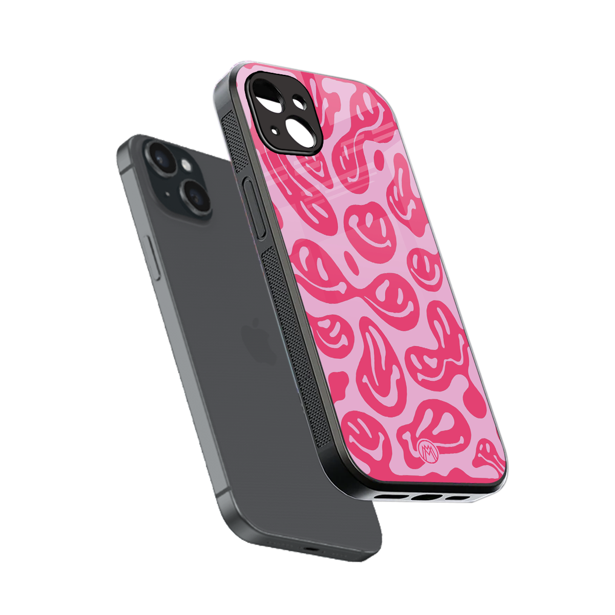 acid smiles bubblegum pink edition back phone cover | glass case for iphone 15 plus