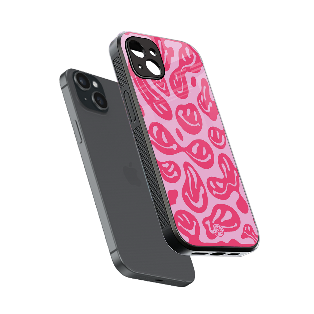 acid smiles bubblegum pink edition back phone cover | glass case for iphone 14 plus