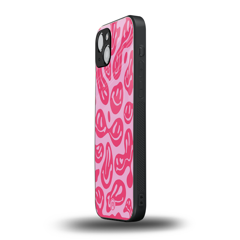 acid smiles bubblegum pink edition back phone cover | glass case for iphone 14 plus