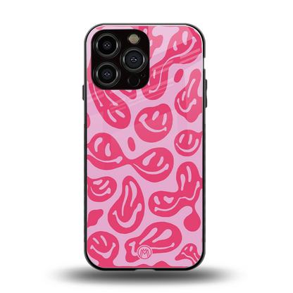 acid smiles bubblegum pink edition back phone cover | glass case for iphone 14 pro max