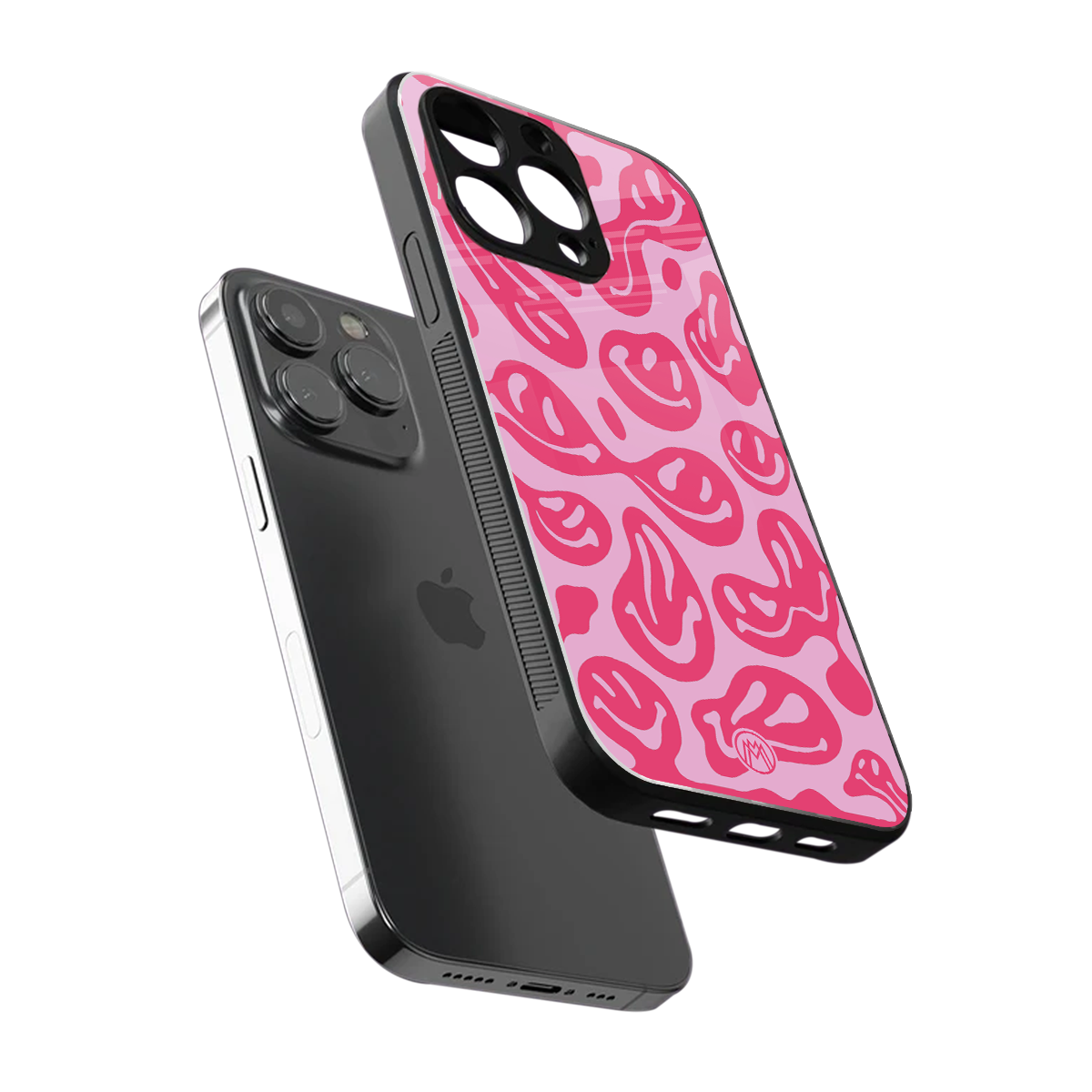acid smiles bubblegum pink edition back phone cover | glass case for iphone 15 pro max