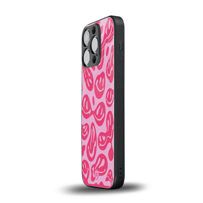 acid smiles bubblegum pink edition back phone cover | glass case for iphone 15 pro