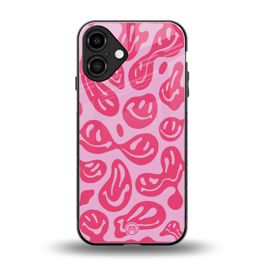 acid smiles bubblegum pink edition back phone cover | glass case for iphone 16 plus