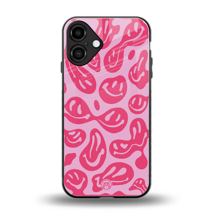 acid smiles bubblegum pink edition back phone cover | glass case for iphone 16 plus