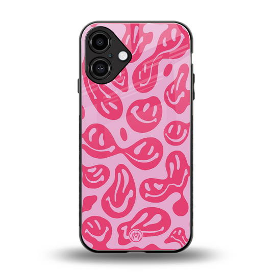 acid smiles bubblegum pink edition back phone cover | glass case for iphone 16 plus