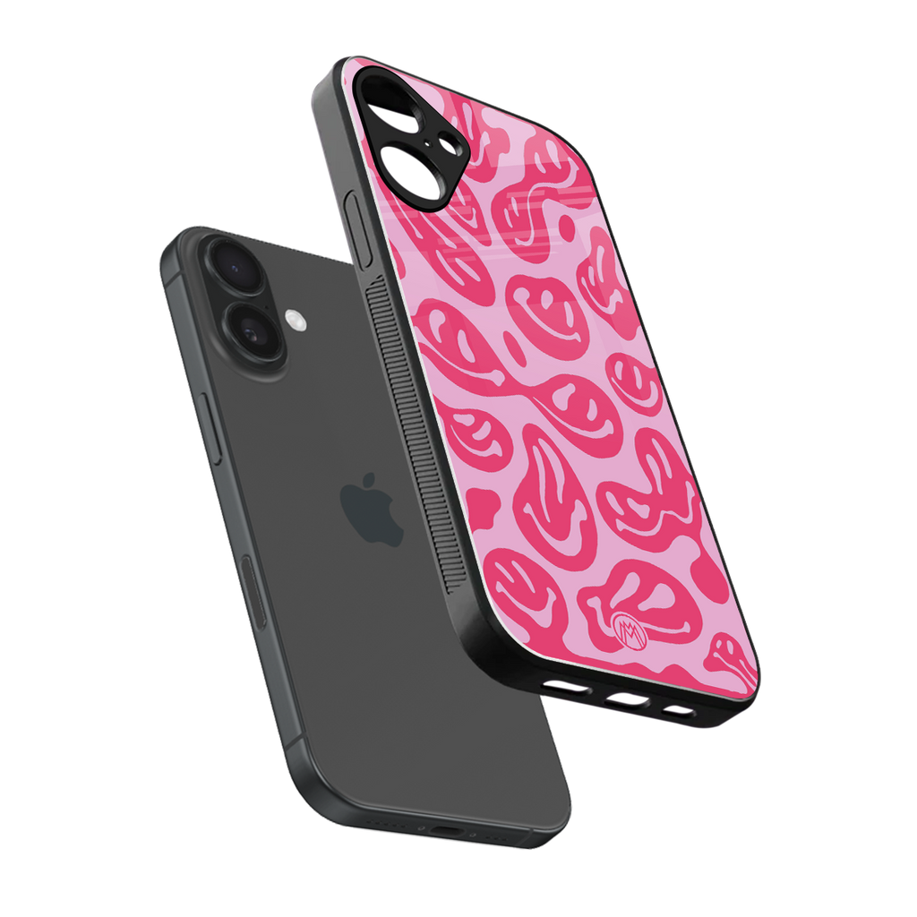acid smiles bubblegum pink edition back phone cover | glass case for iphone 16 plus