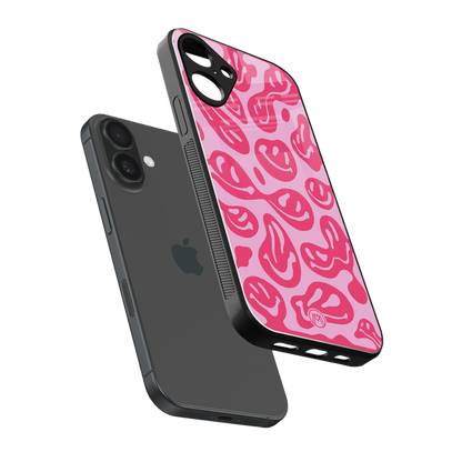 acid smiles bubblegum pink edition back phone cover | glass case for iphone 16 plus