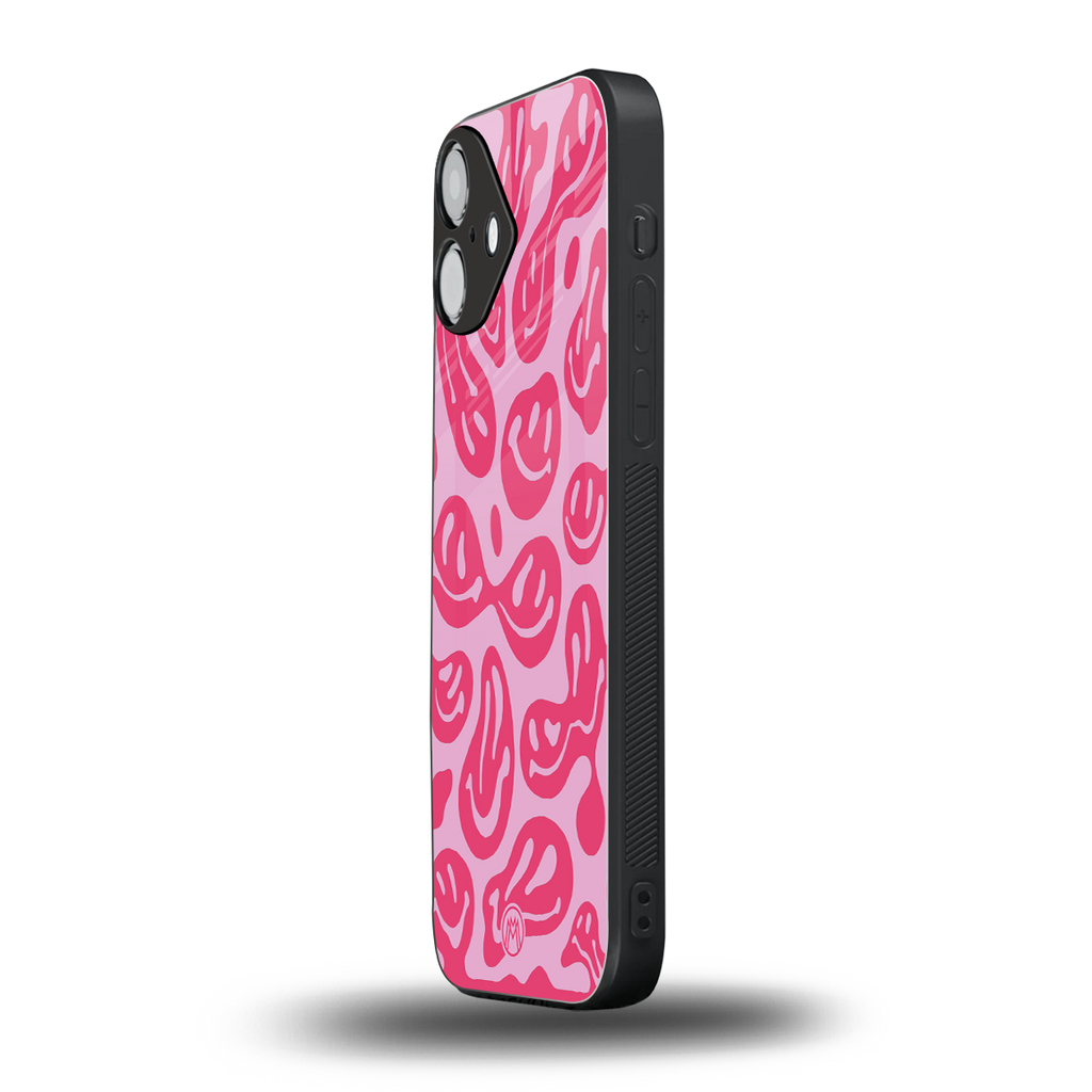 acid smiles bubblegum pink edition back phone cover | glass case for iphone 16 plus