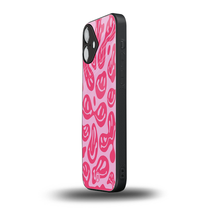 acid smiles bubblegum pink edition back phone cover | glass case for iphone 16 plus