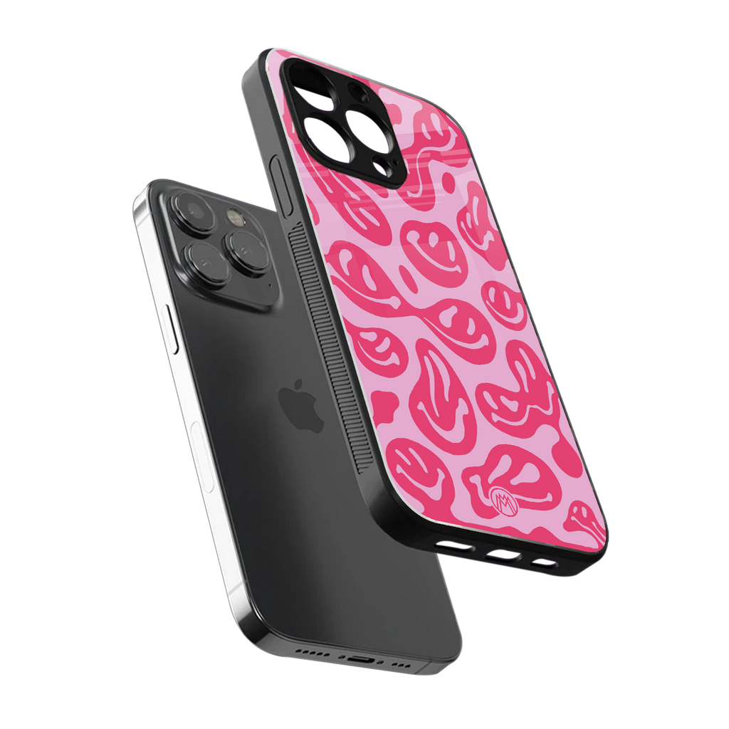 acid smiles bubblegum pink edition back phone cover | glass case for iphone 16 pro max