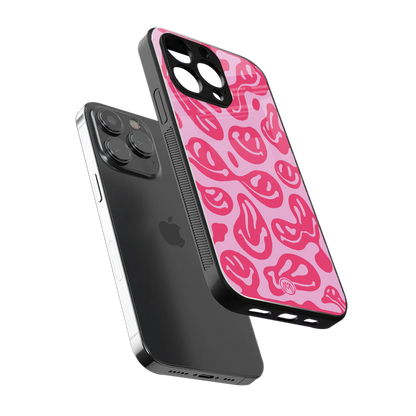 acid smiles bubblegum pink edition back phone cover | glass case for iphone 16 pro max