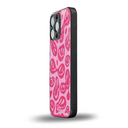 acid smiles bubblegum pink edition back phone cover | glass case for iphone 16 pro max