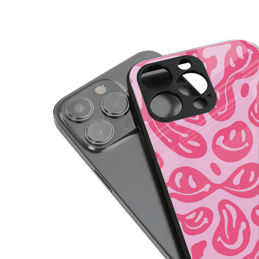 acid smiles bubblegum pink edition back phone cover | glass case for iphone 13 mini