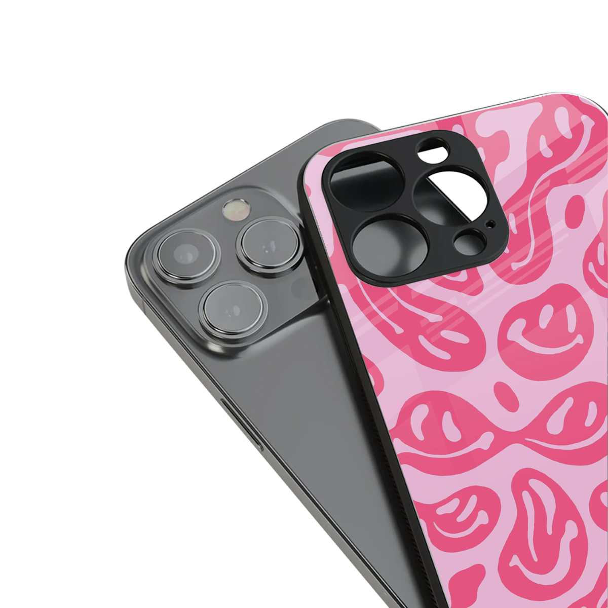 acid smiles bubblegum pink edition back phone cover | glass case for iphone 13 pro max