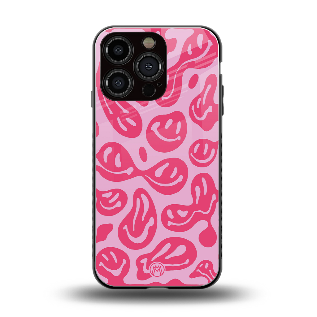 acid smiles bubblegum pink edition back phone cover | glass case for iphone 16 pro