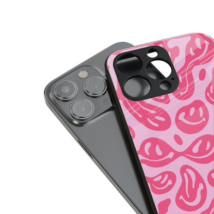 acid smiles bubblegum pink edition back phone cover | glass case for iphone 16 pro max