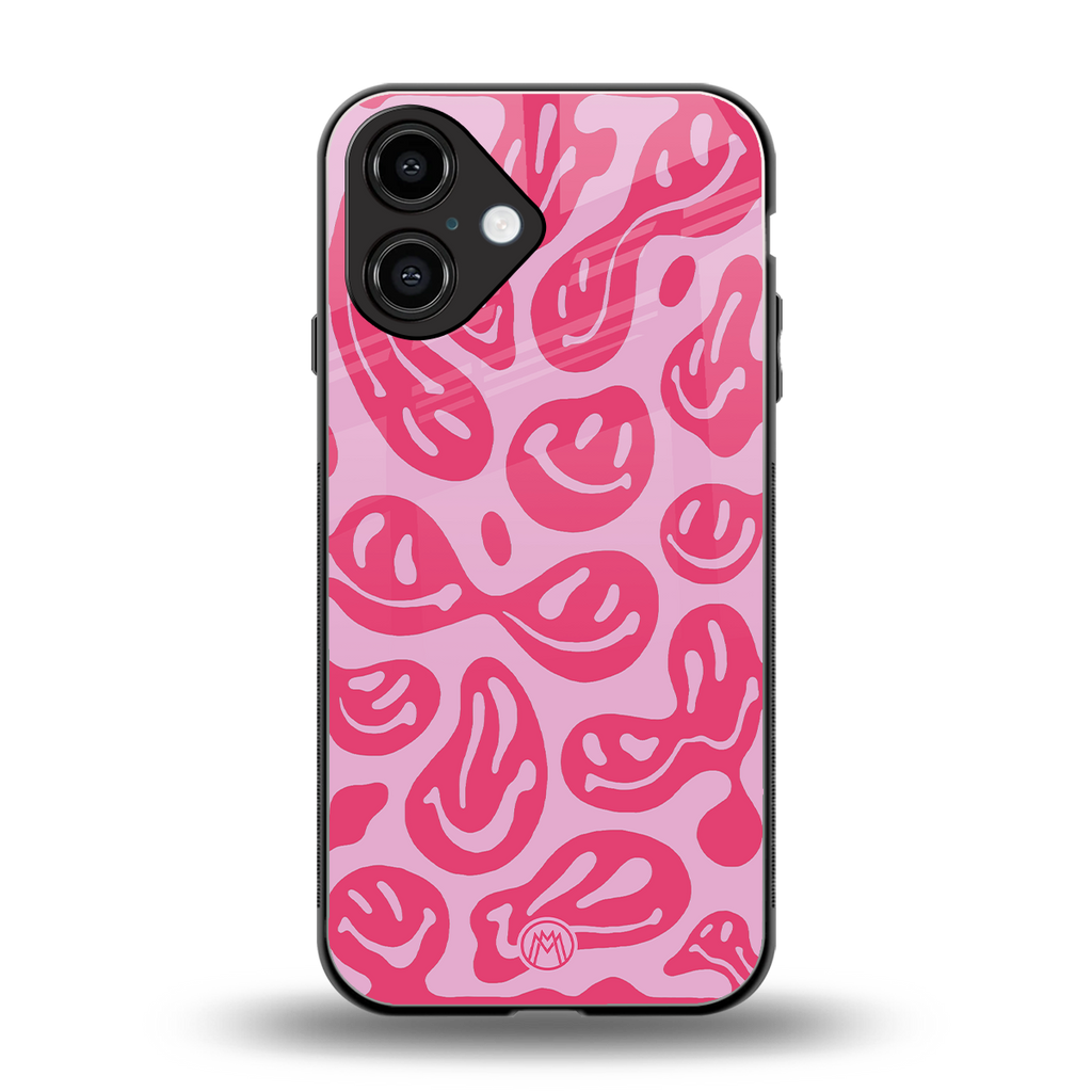 acid smiles bubblegum pink edition back phone cover | glass case for iphone 16
