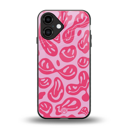 acid smiles bubblegum pink edition back phone cover | glass case for iphone 16