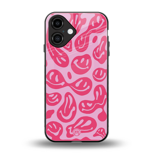 acid smiles bubblegum pink edition back phone cover | glass case for iphone 16