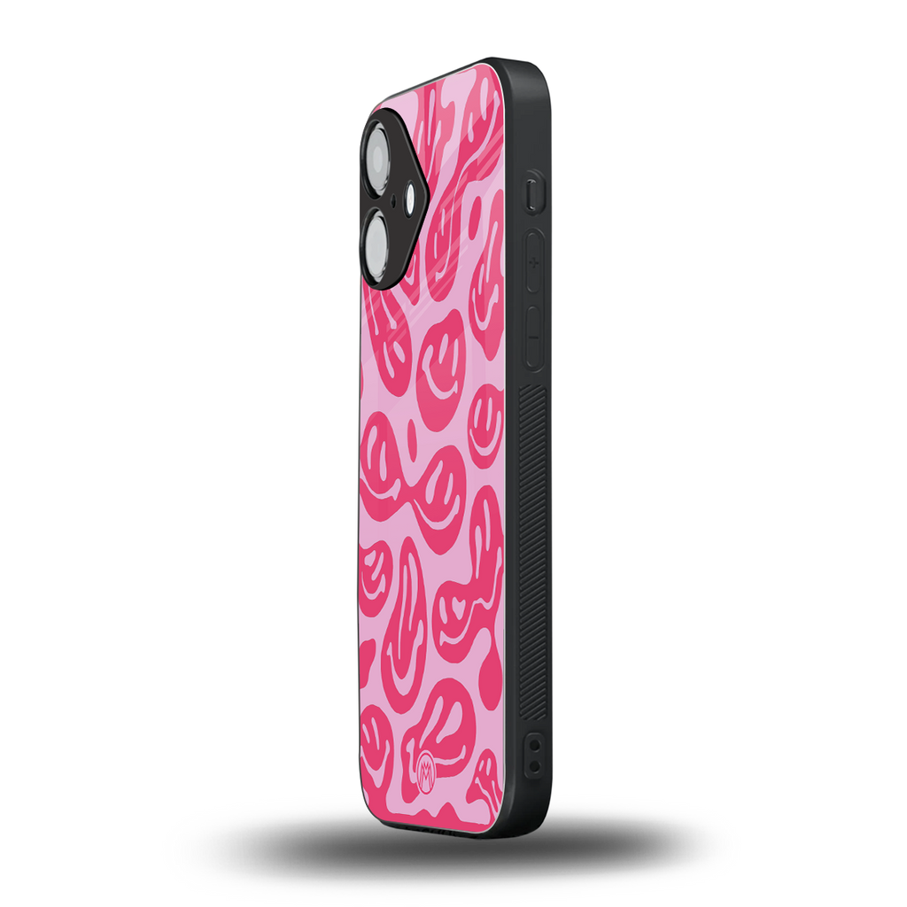 acid smiles bubblegum pink edition back phone cover | glass case for iphone 16