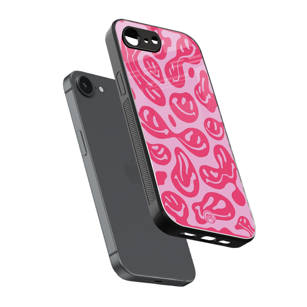 acid smiles bubblegum pink edition back phone cover | glass case for iphone 16e