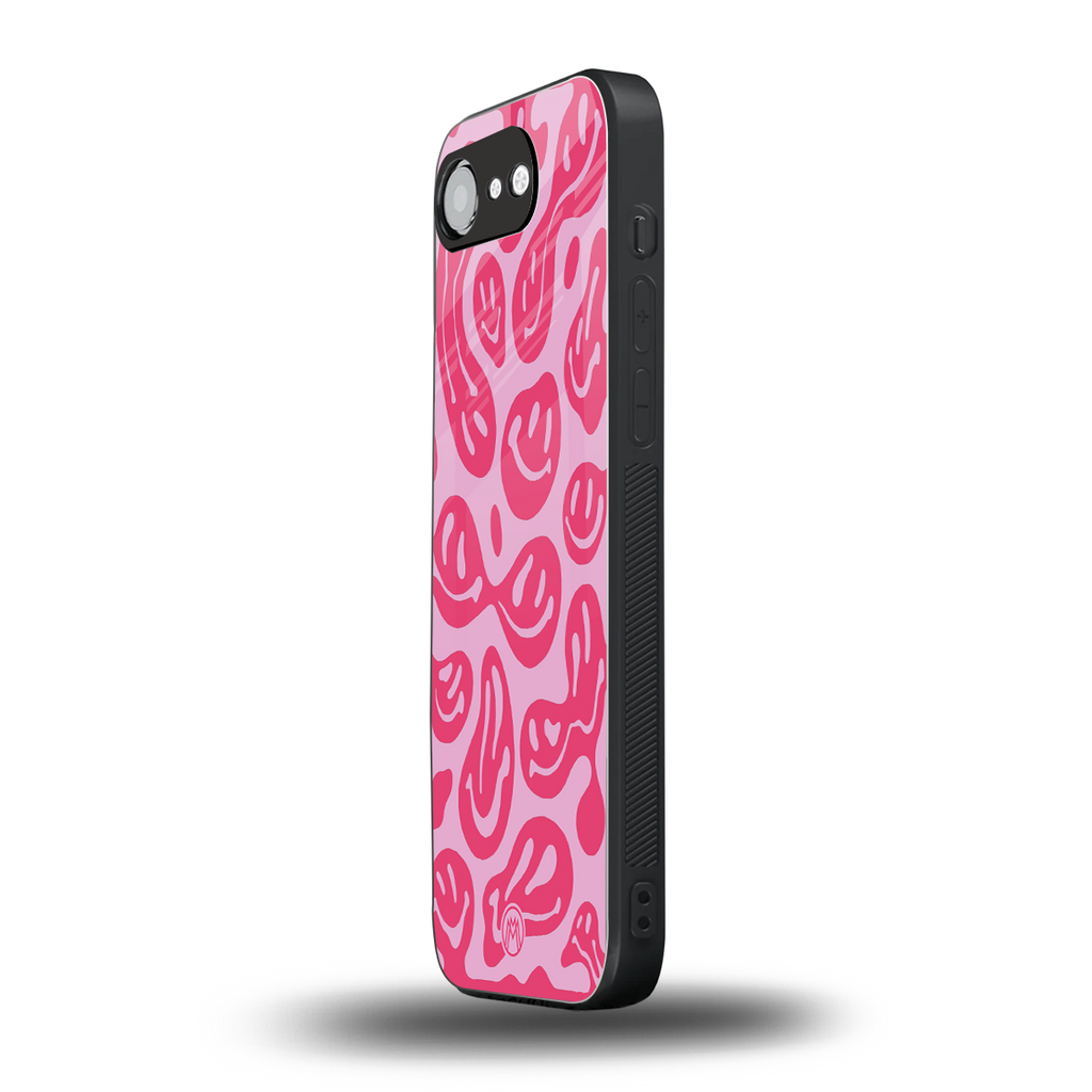 acid smiles bubblegum pink edition back phone cover | glass case for iphone 16e
