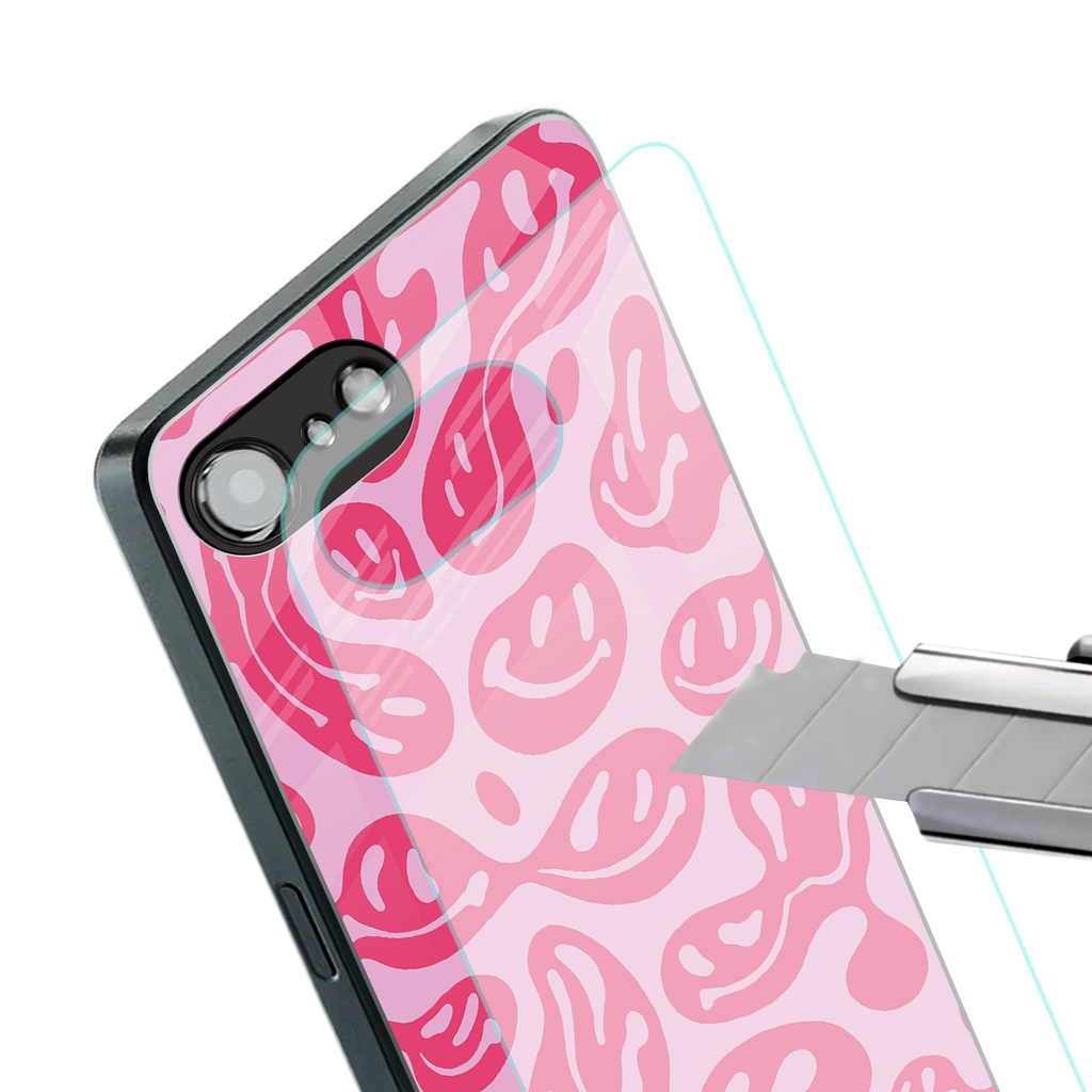 acid smiles bubblegum pink edition back phone cover | glass case for iphone 16e