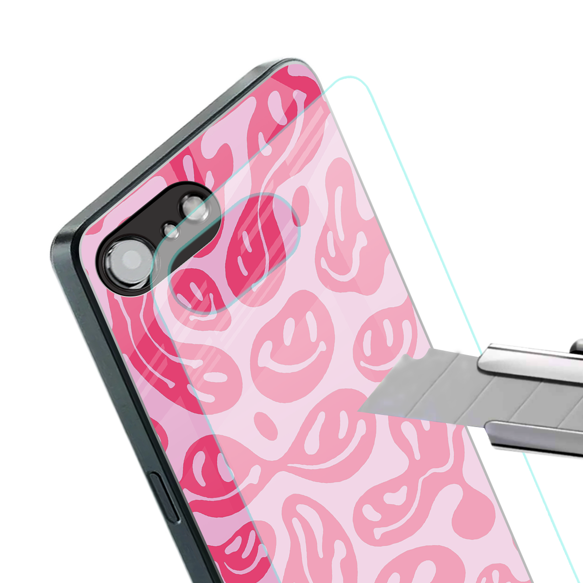 acid smiles bubblegum pink edition back phone cover | glass case for iphone 16e