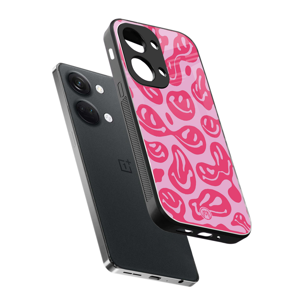 acid smiles bubblegum pink edition back phone cover | glass case for oneplus nord 3