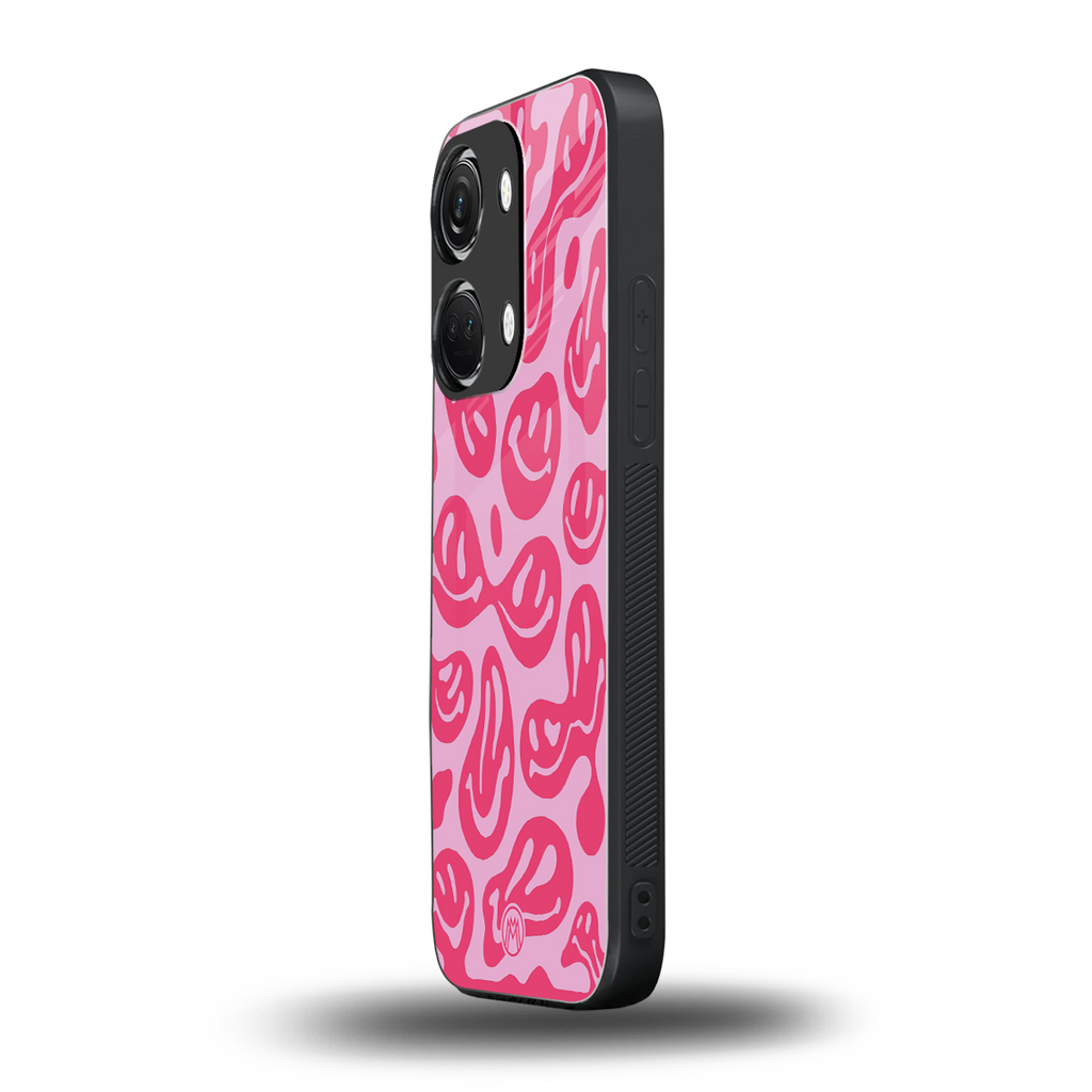 acid smiles bubblegum pink edition back phone cover | glass case for oneplus nord 3