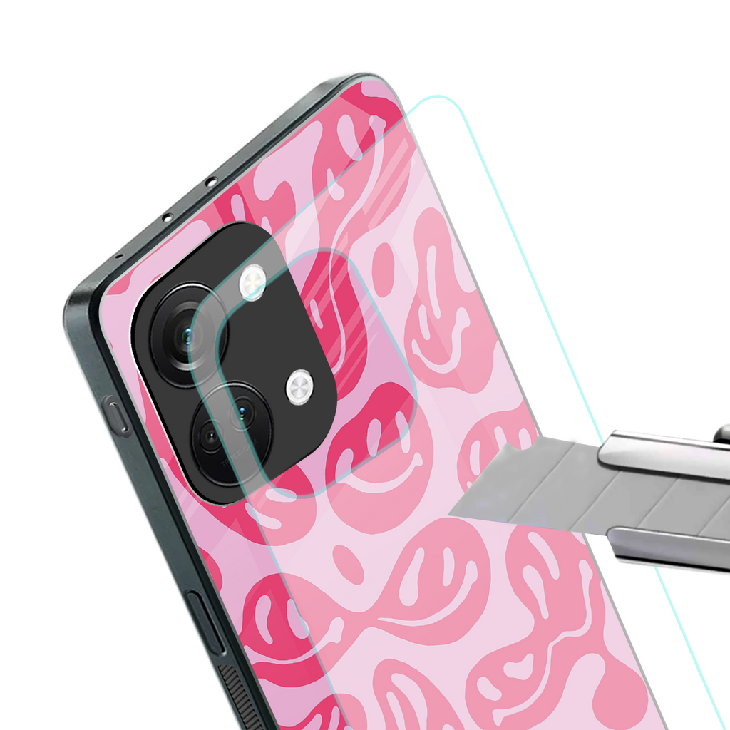 acid smiles bubblegum pink edition back phone cover | glass case for oneplus nord 3